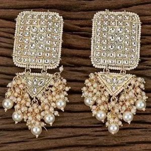 Bollywood Style Gold Plated Indian Jewelry Kundan , Jhumka Earrings Set